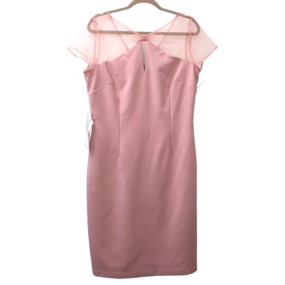 JS Collections Karina Blush Bow Illusion Mesh Sheath Dress 14 NWT - Picture 6 of 11